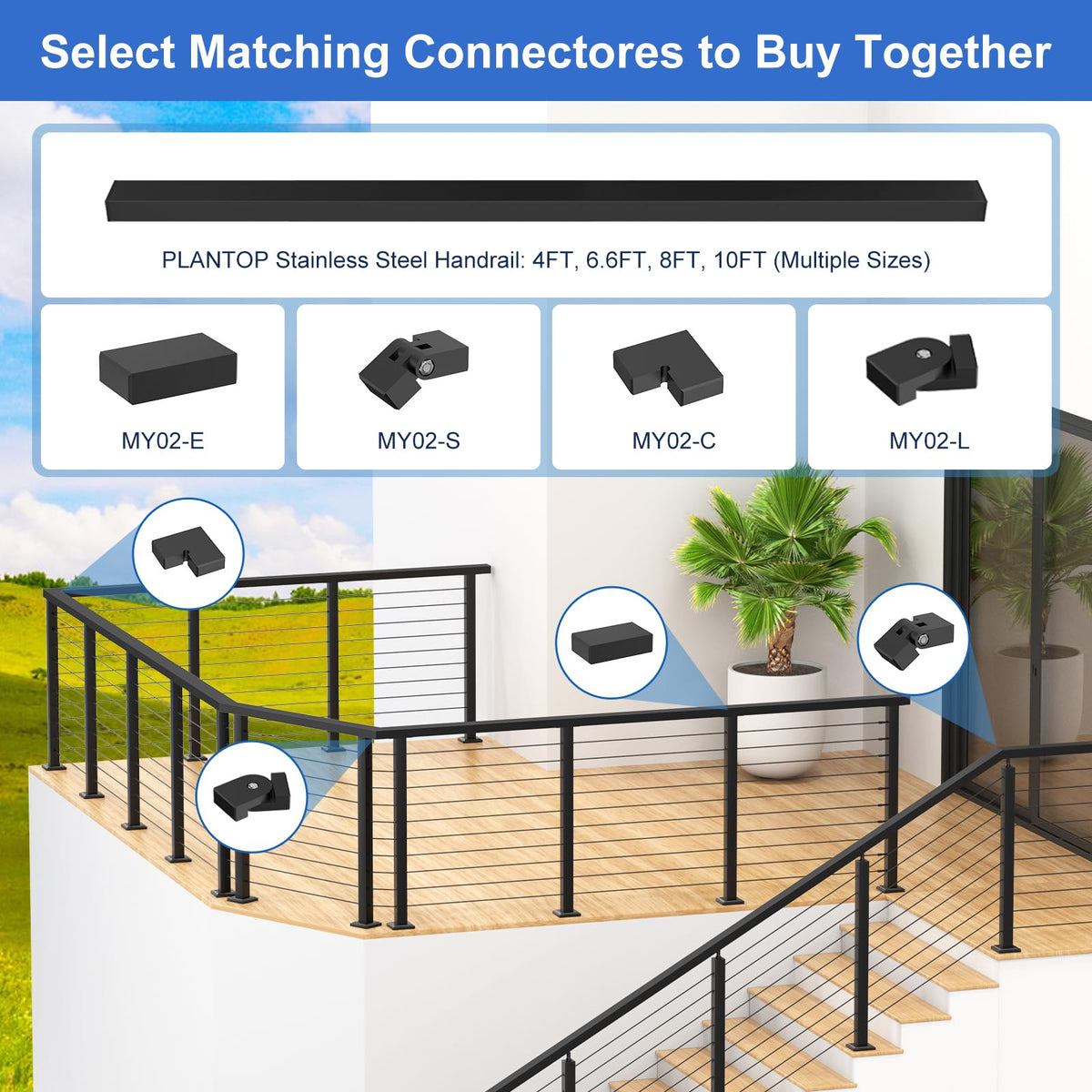 36" Cable Railing Kit with 3 Stainless Steel Black Posts M65755