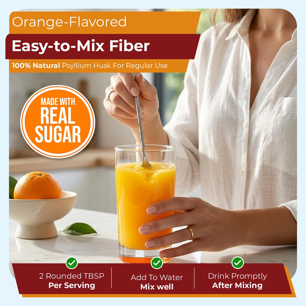 Psyllium Husk Powder Fiber Supplement Orange Flavor 48.2 oz P43693