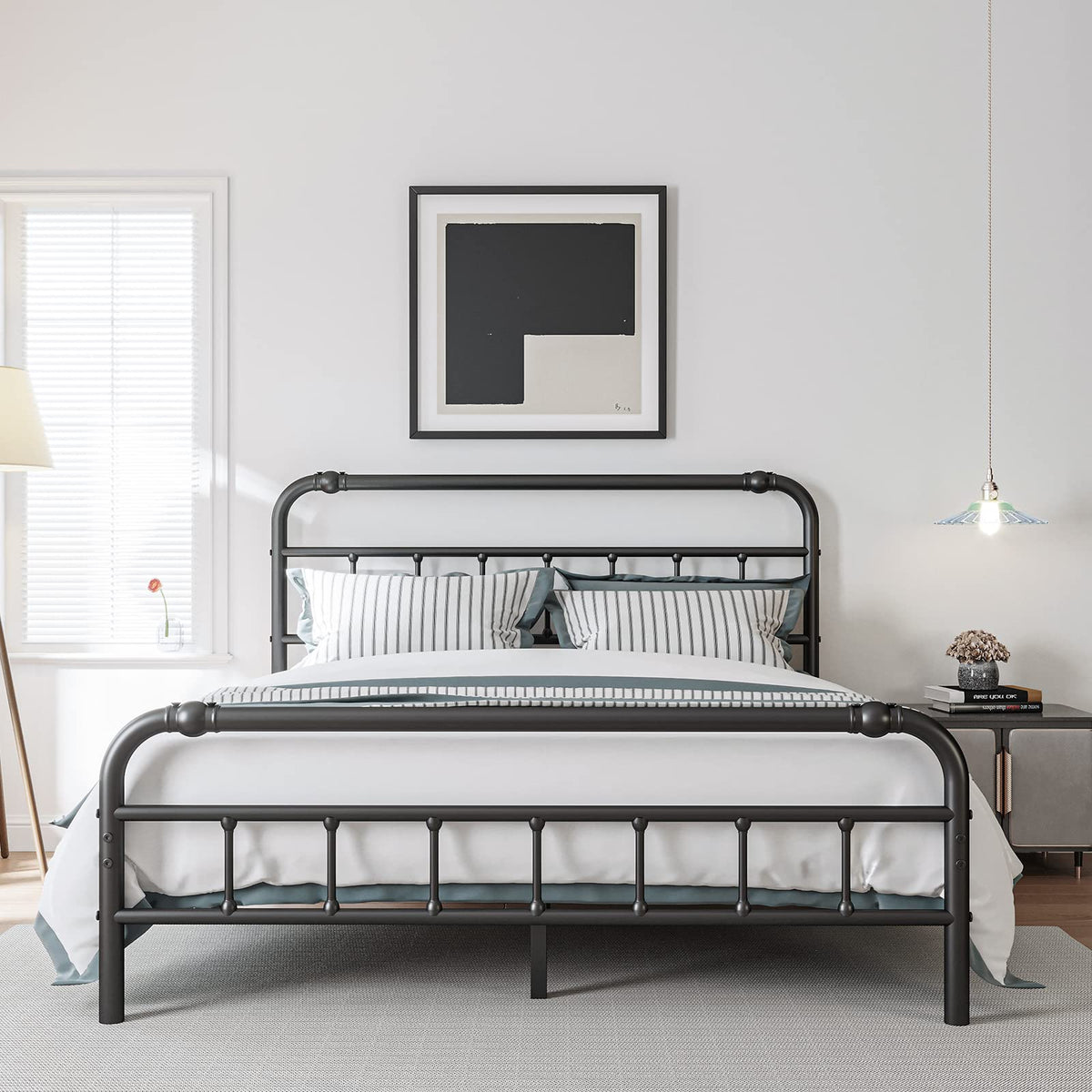 Full Size Metal Bed Frame with Iron Headboard Y175267