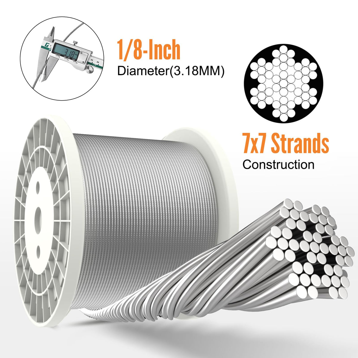 1000FT 1/8" Stainless Steel Cable I769413