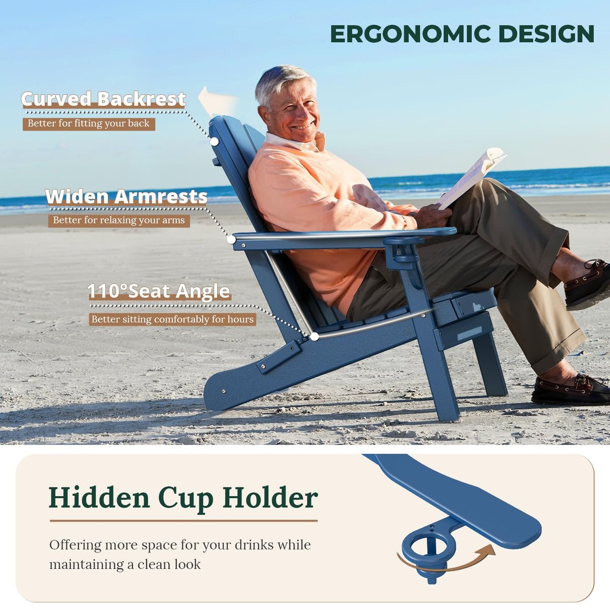 Folding Adirondack Chairs Set of 4 Blue HDPE Plastic P9014