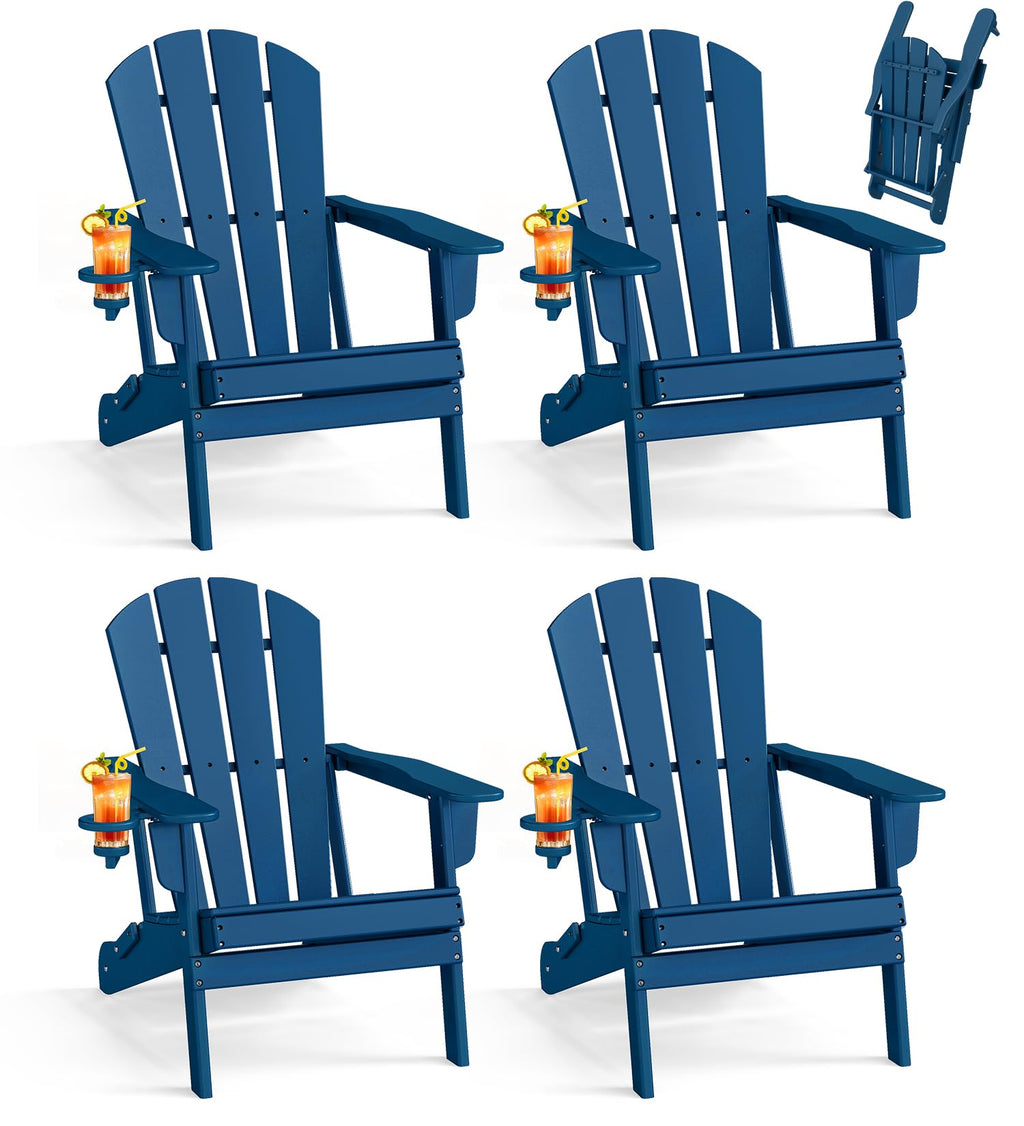 Folding Adirondack Chairs Set of 4 Blue HDPE Plastic P9014