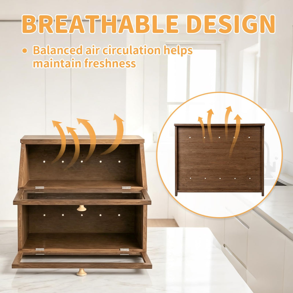 Double Layer Wooden Bread Box H958