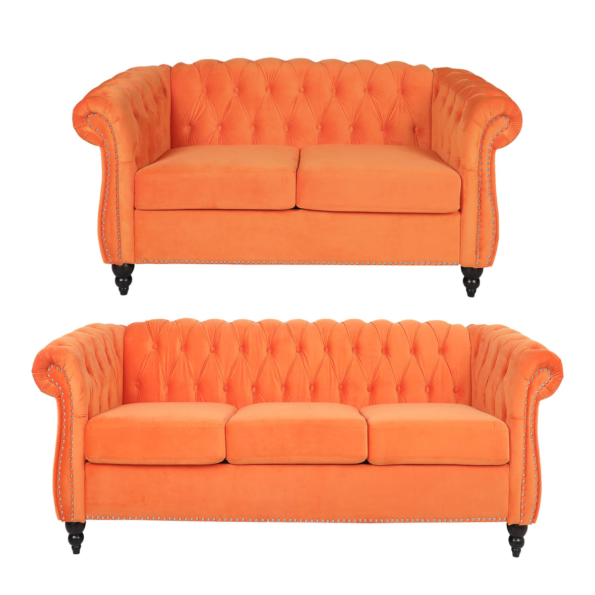 Orange Velvet Tufted Sofa Set G15766
