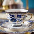 Tea Coffee Cup and Saucer Set, Bone China Dinnerware Set for 4, Blue and White W55263
