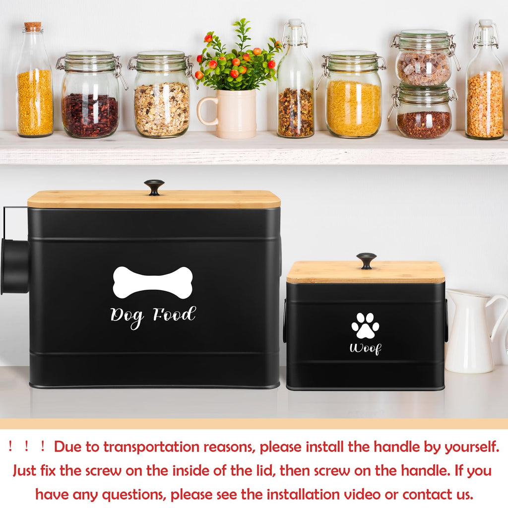 2Pcs Extra Large Metal Dog Food Containers Airtight Black I933482