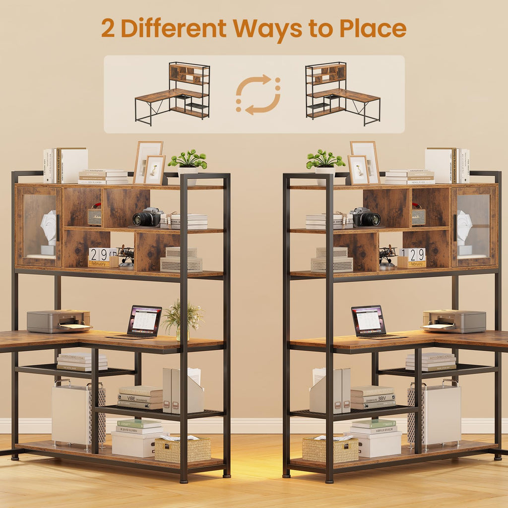 L Shaped Computer Desk with Storage Shelves O650