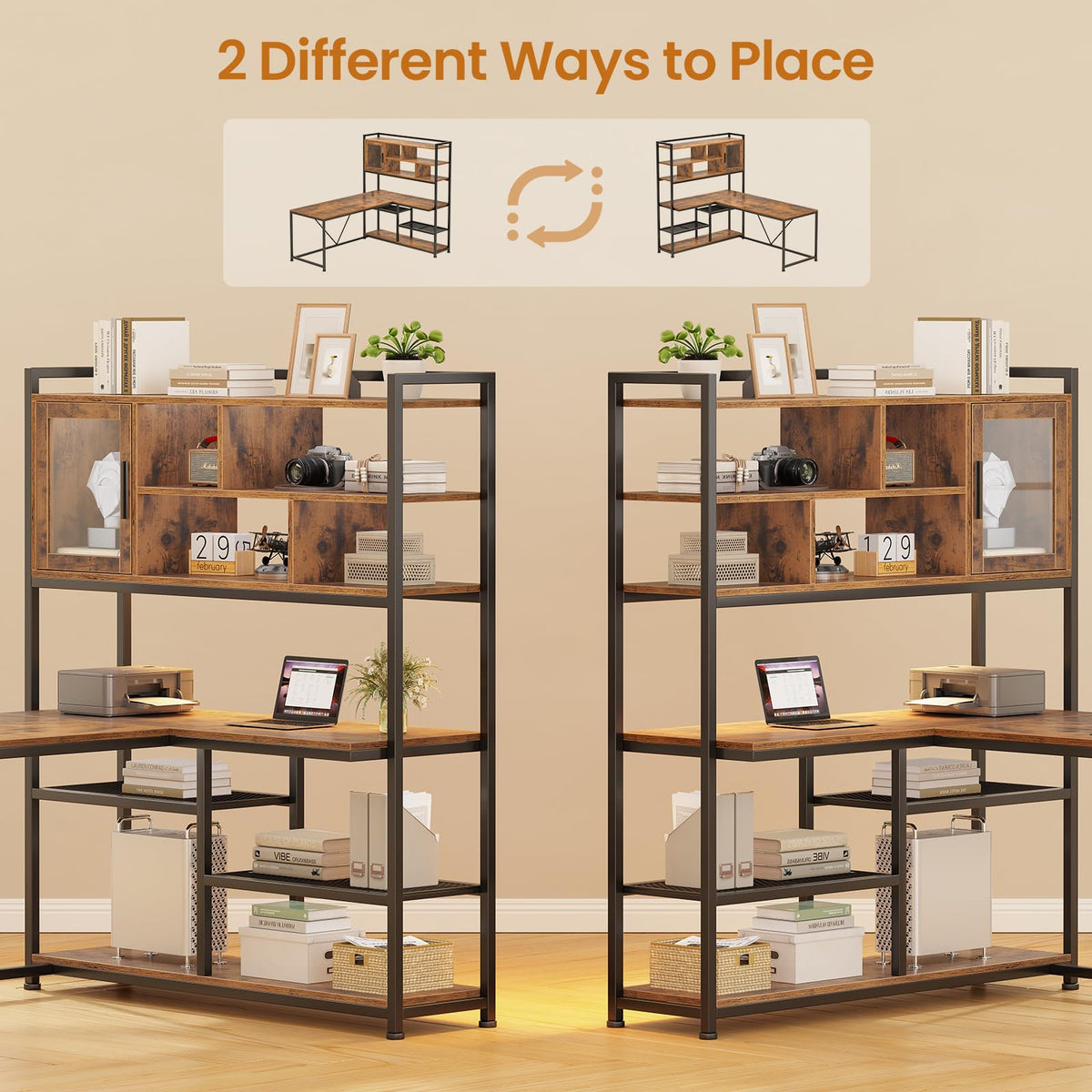 L Shaped Computer Desk with Storage Shelves O650