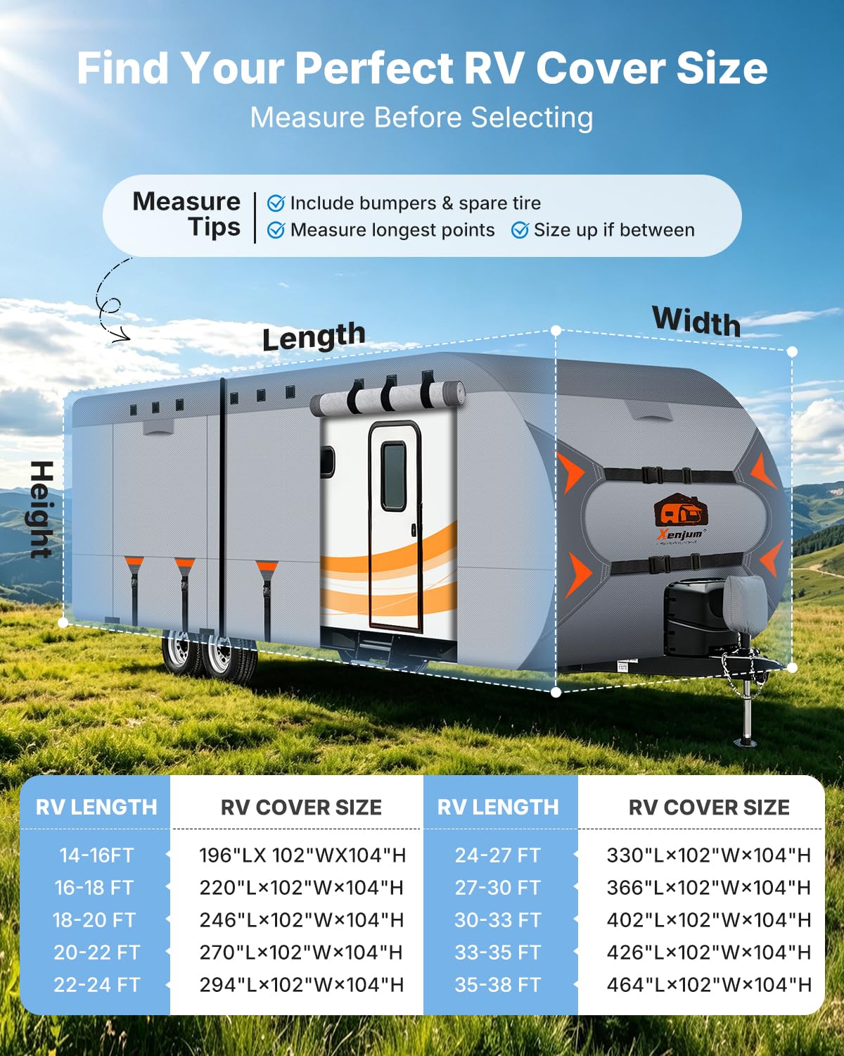 14-16FT Heavy Duty Rip-Stop RV Cover with Storage Bag T606938