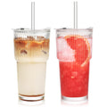 20 oz Ribbed Glass Tumbler with Lids and Straws, Pack of 2 X288