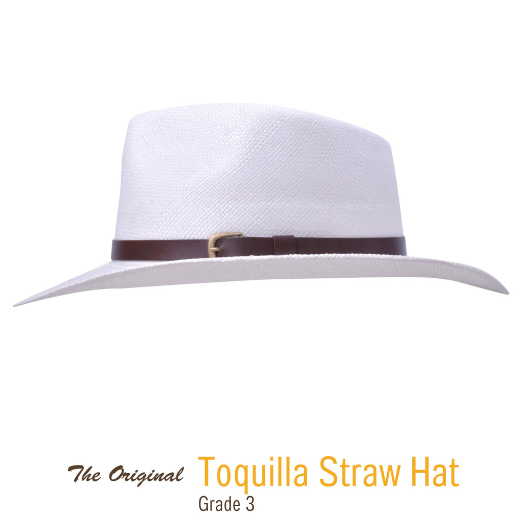 Panama Hat Teardrop Shape Recycled Leather Toquilla Straw V89359