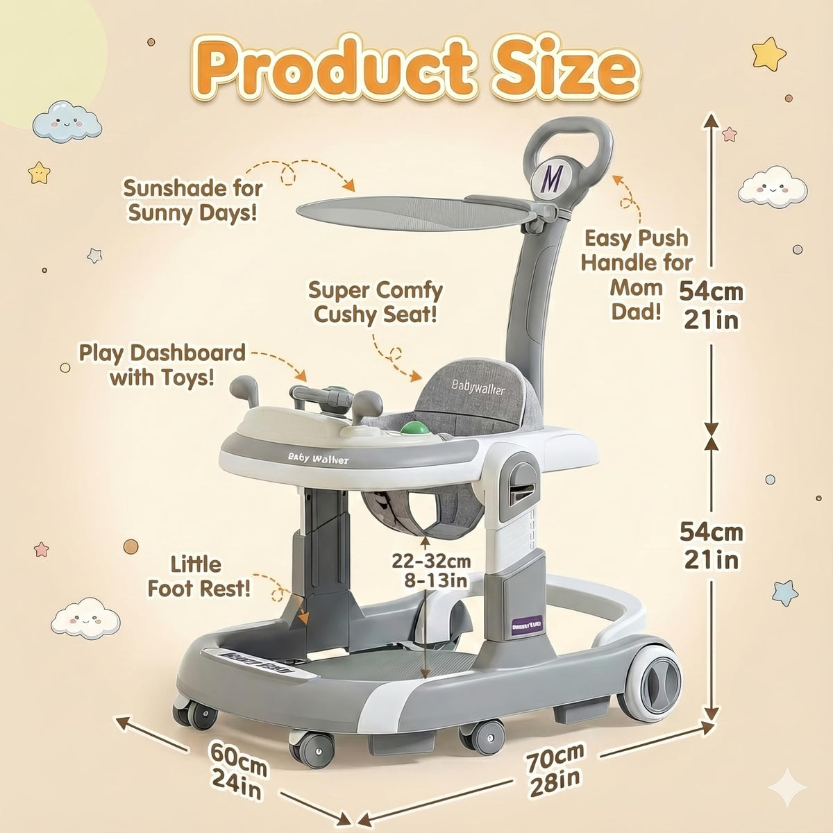 Foldable Baby Walker with Wheels and Bouncing Foot Mat Z99924