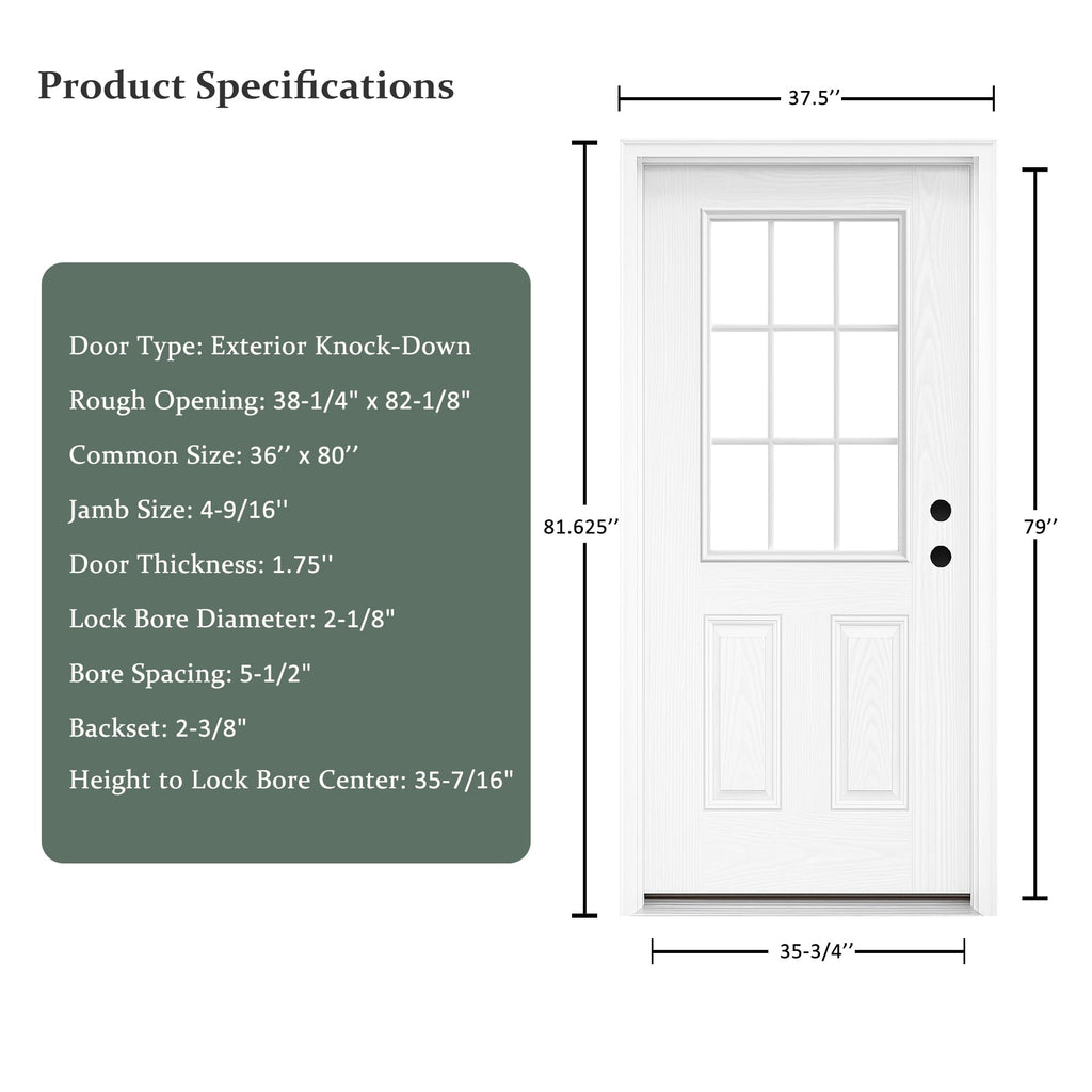 Fiberglass Exterior Door with Brickmould, 36'' x 80'' Front Entry Door O378820