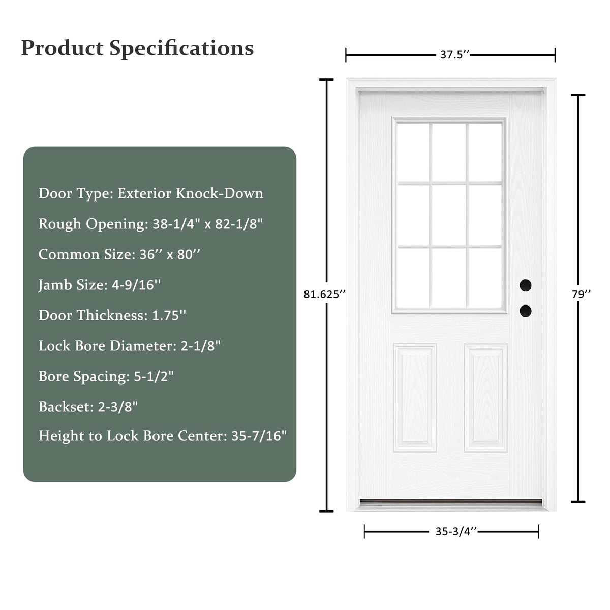 Fiberglass Exterior Door with Brickmould, 36'' x 80'' Front Entry Door O378820