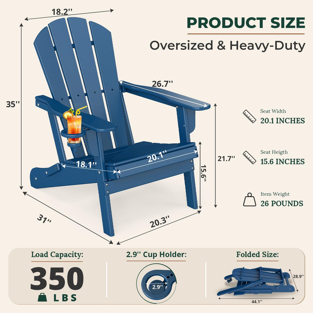 Folding Adirondack Chairs Set of 4 Blue HDPE Plastic P9014