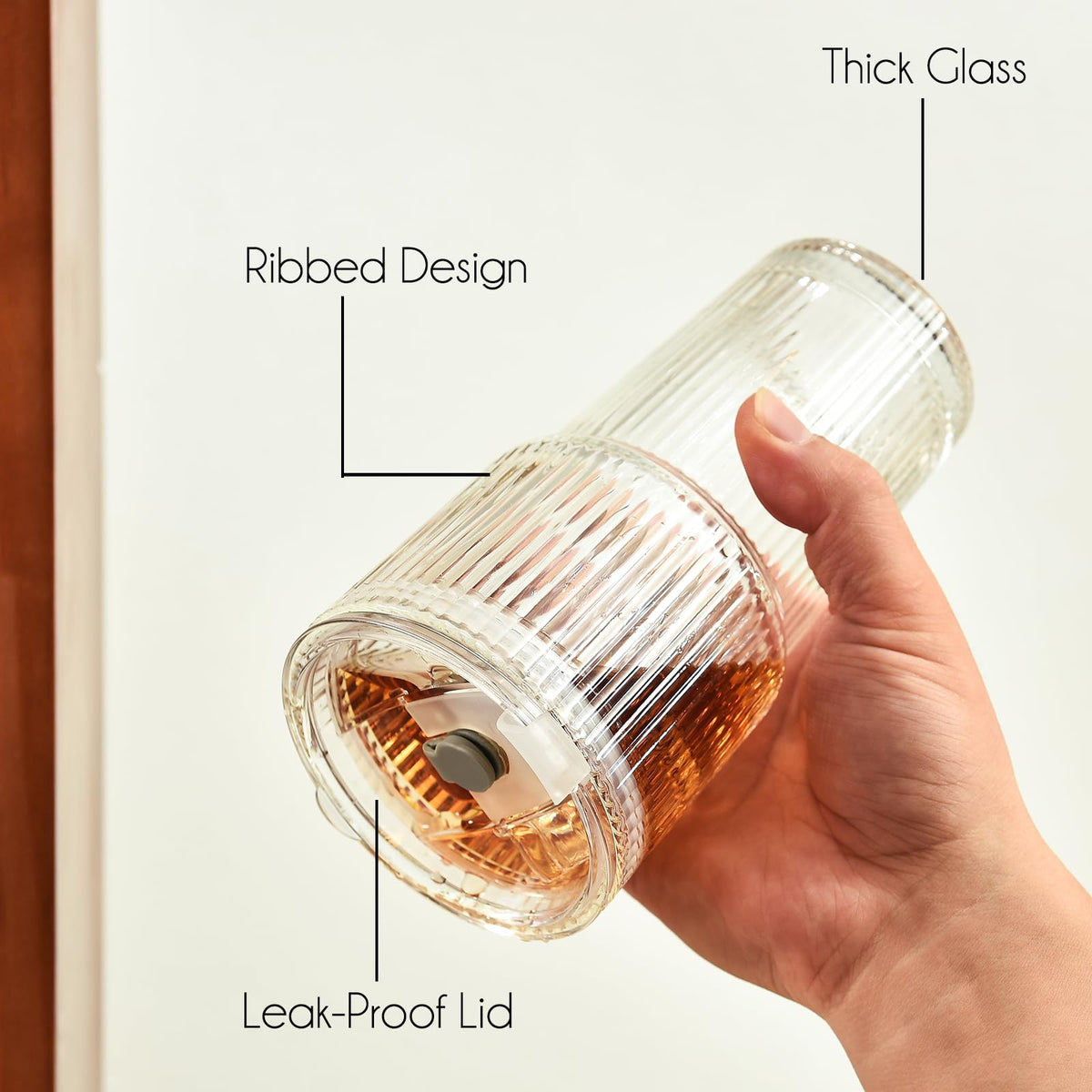 20 oz Ribbed Glass Tumbler with Lids and Straws, Pack of 2 X288