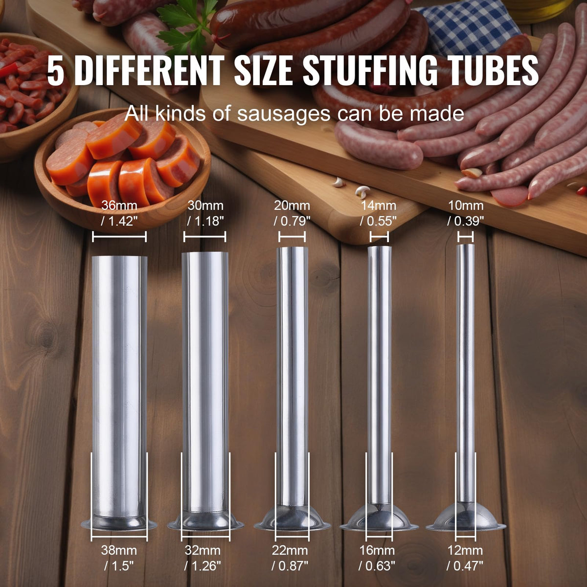 7 L Stainless Steel Manual Sausage Stuffer with 5 Stuffing Tubes O342043