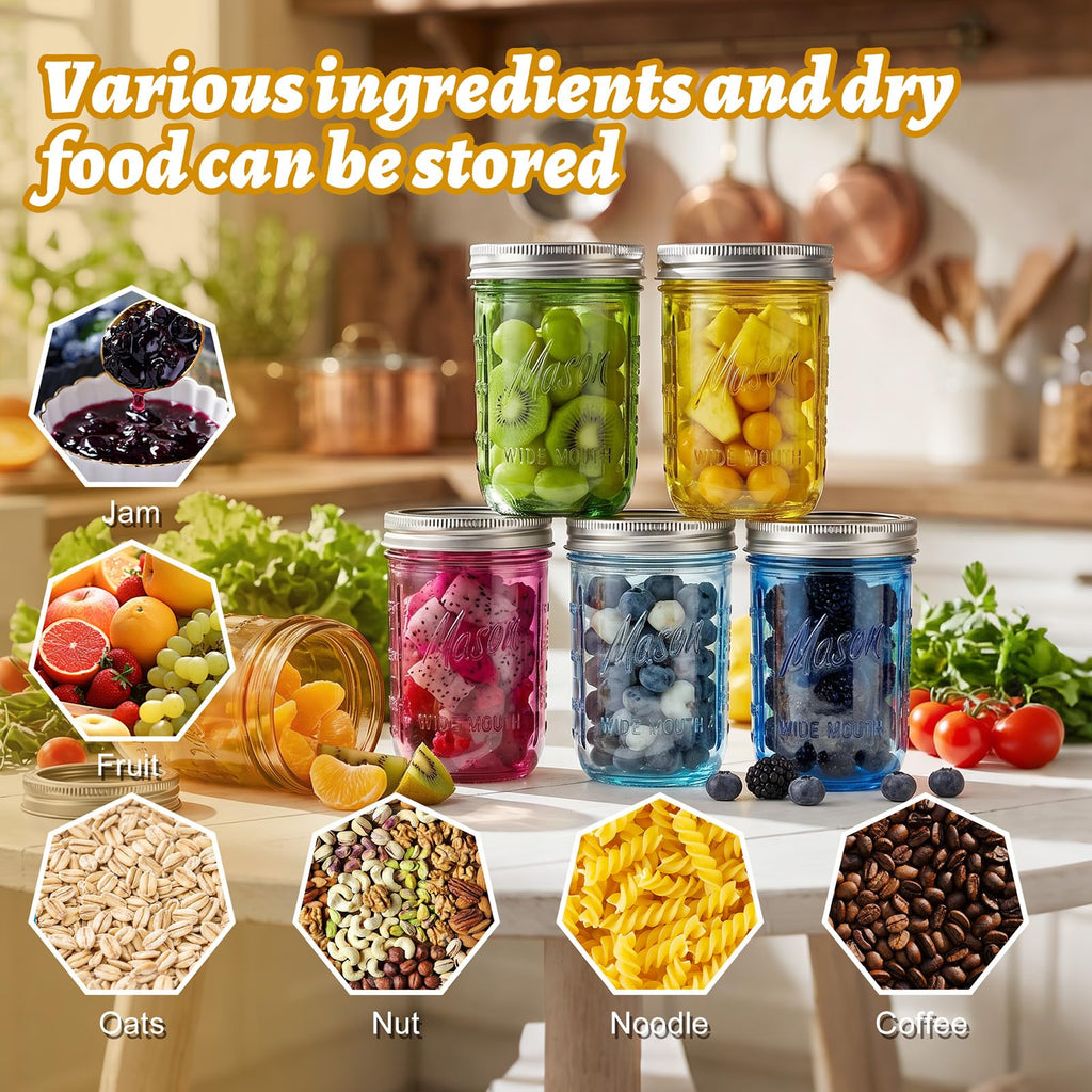 12 Pack 16 oz Wide Mouth Mason Jars with Lids H720