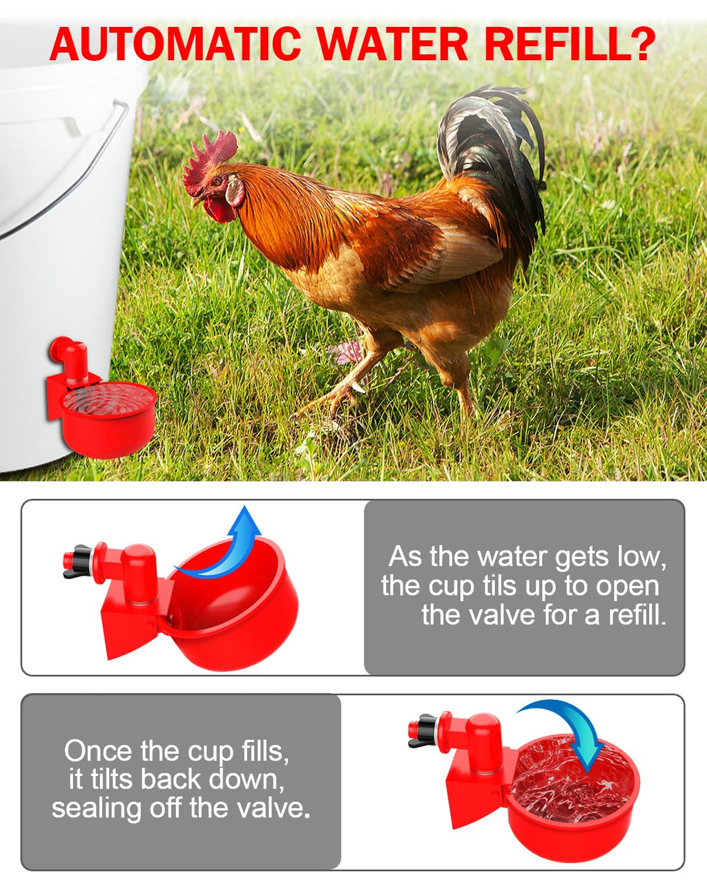 30 Packs Large Automatic Poultry Water Feeder Cups with Tee Fittings L368771
