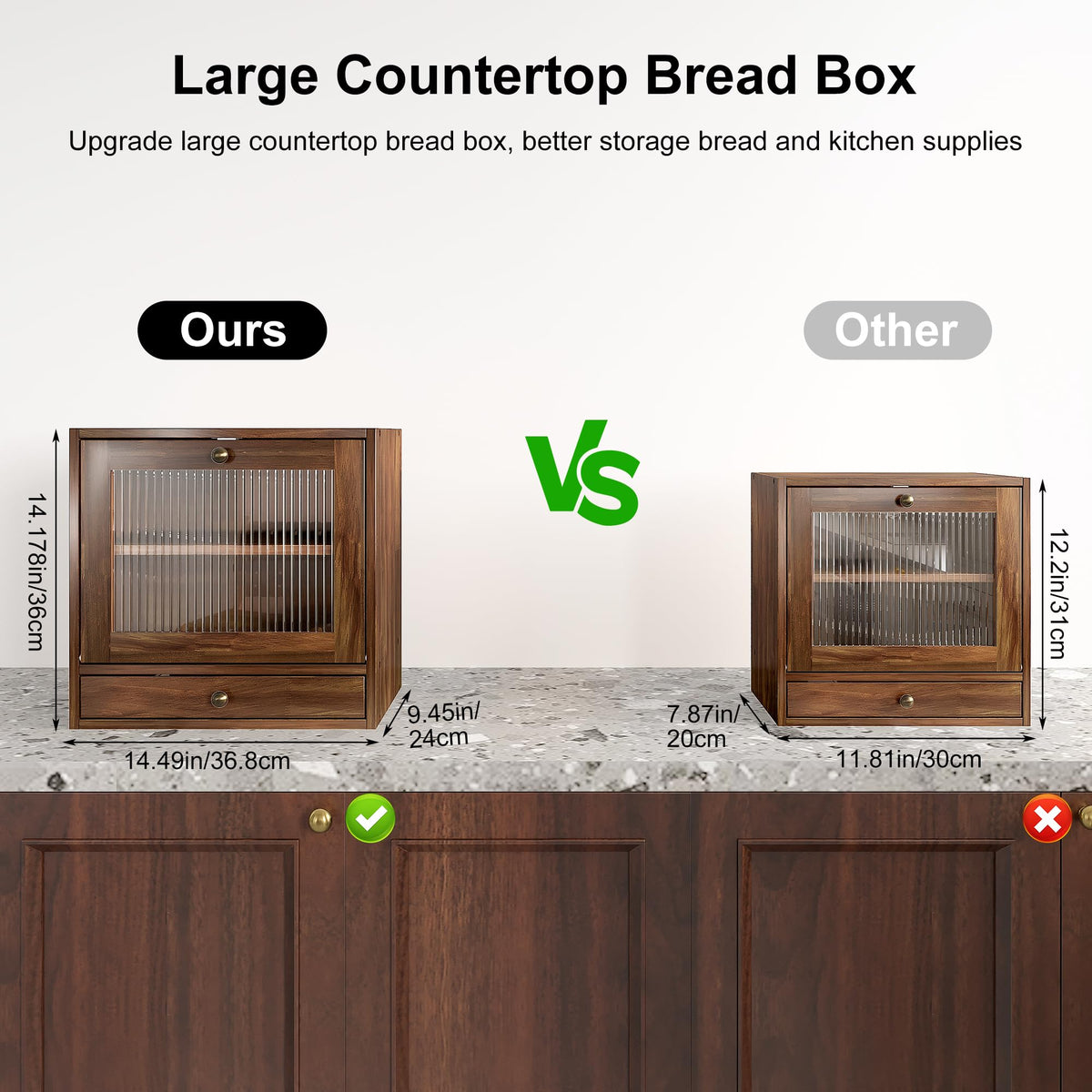 Wooden Bread Box with Drawer & Window U981507