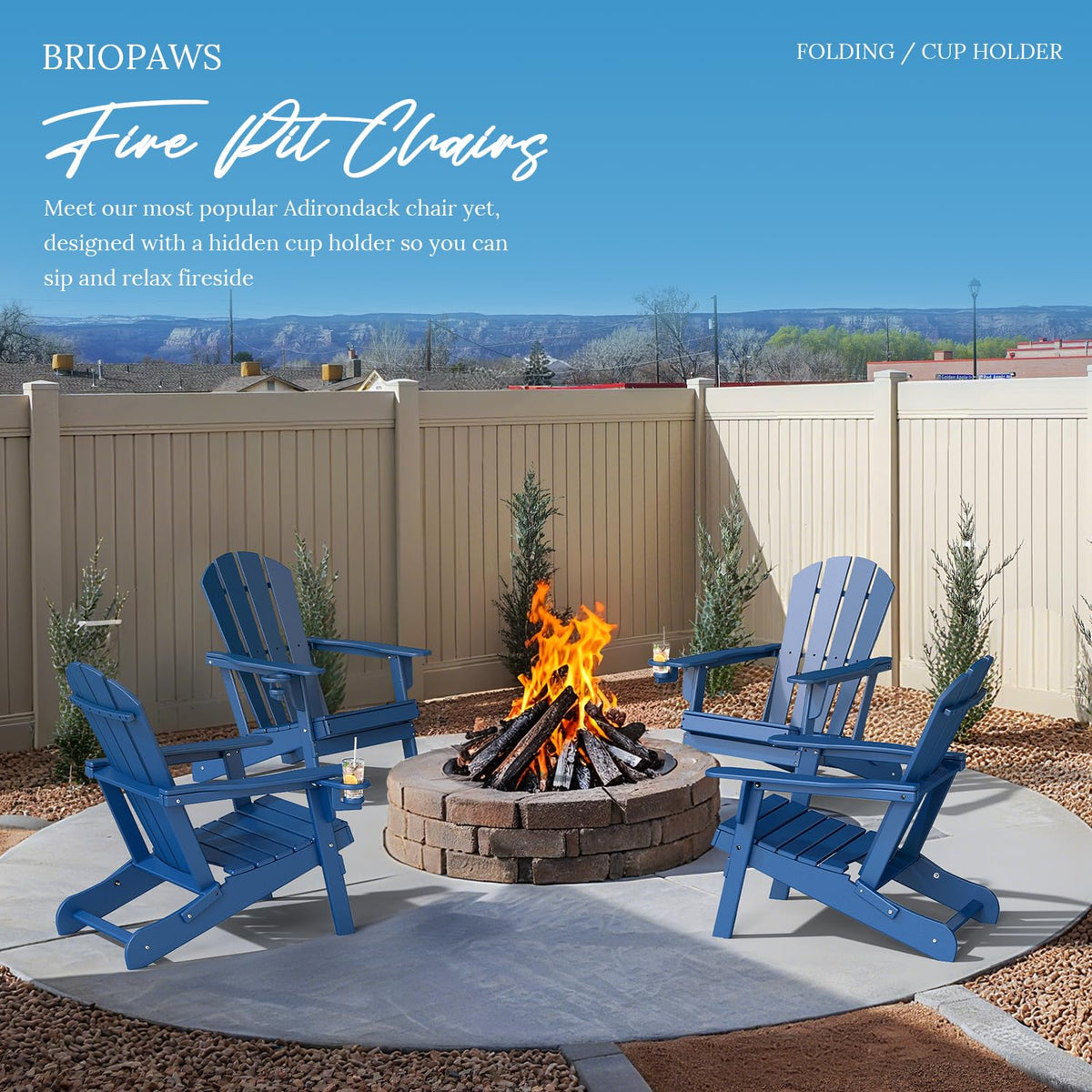 Folding Adirondack Chairs Set of 4 Blue HDPE Plastic P9014