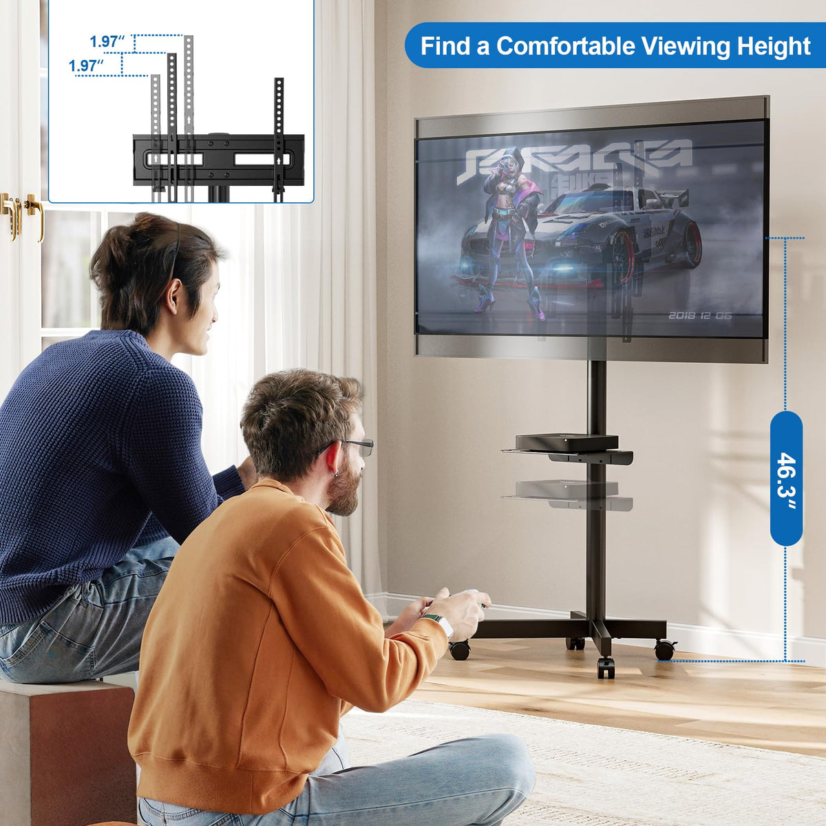 Mobile TV Stand for 23-65 Inch Flat Curved Screen TVs C5175