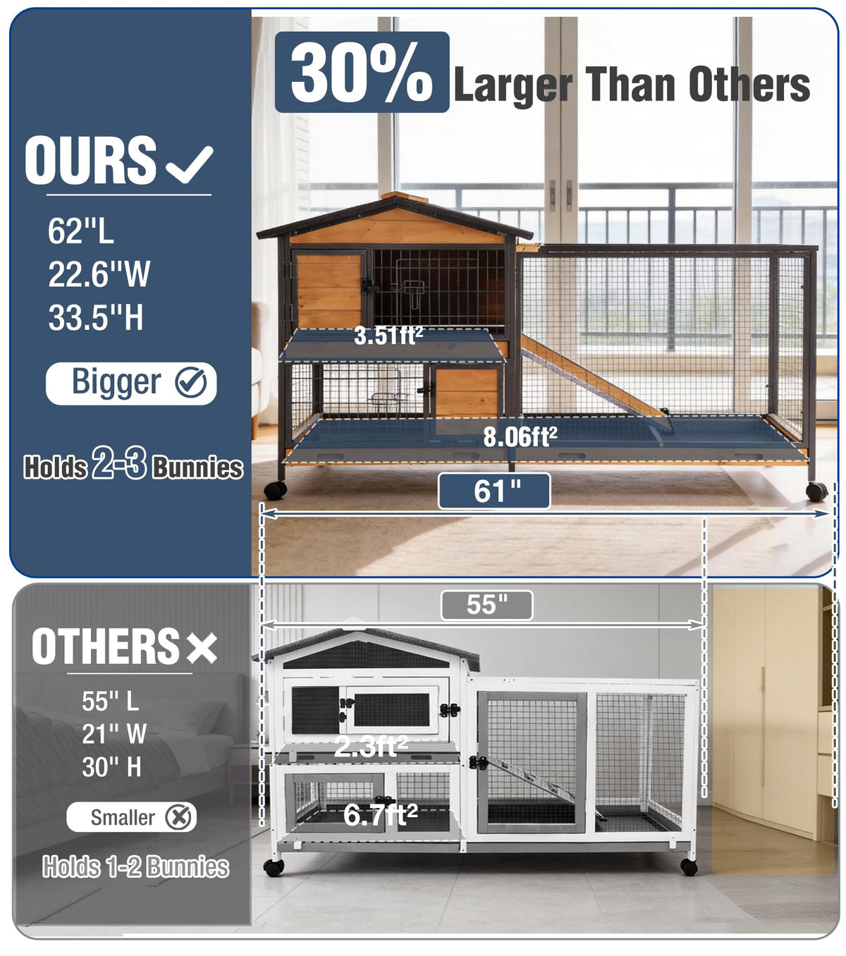 Extra Large Wooden Rabbit Hutch on Wheels R6323