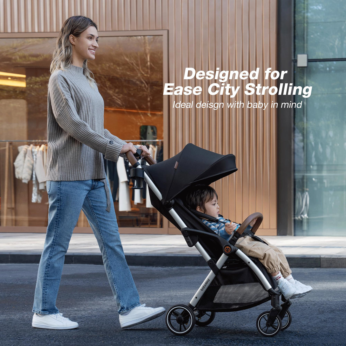Lightweight Self-Folding Baby Stroller with Canopy and Cup Holder V6626