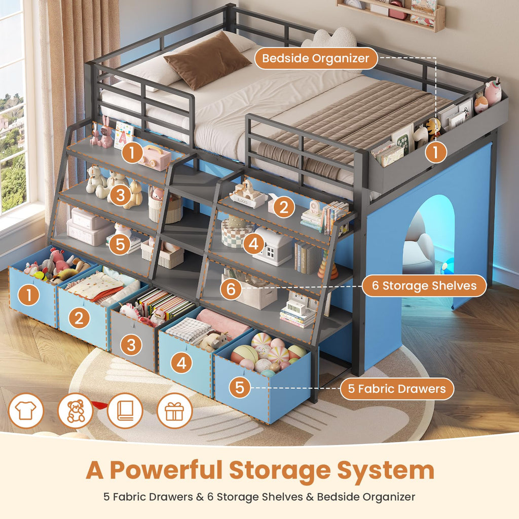 Twin Size Grey Low Loft Bed with 5 Drawers V31121