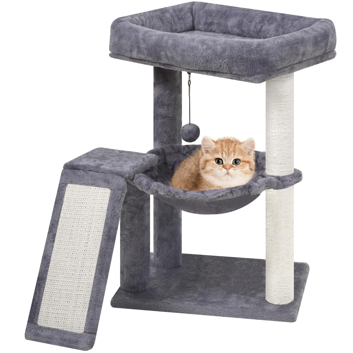 Cat Tree with Scratching Post and Hammock, Grey N655