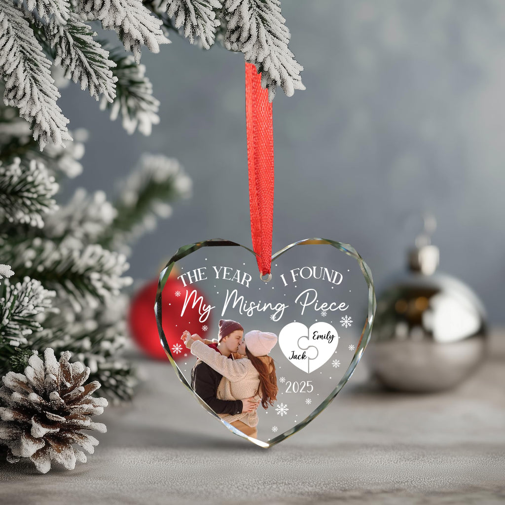 Personalized Couple Heart Glass Ornament L6693