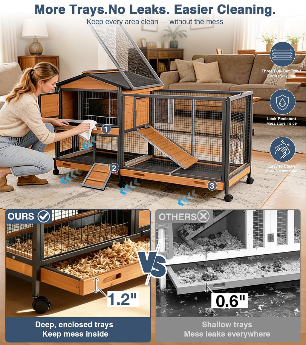 Extra Large Wooden Rabbit Hutch on Wheels R6323