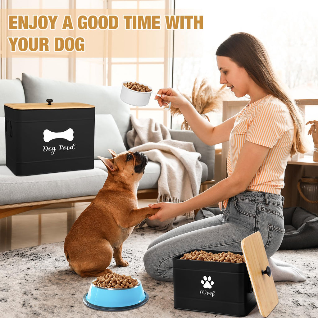 2Pcs Extra Large Metal Dog Food Containers Airtight Black I933482