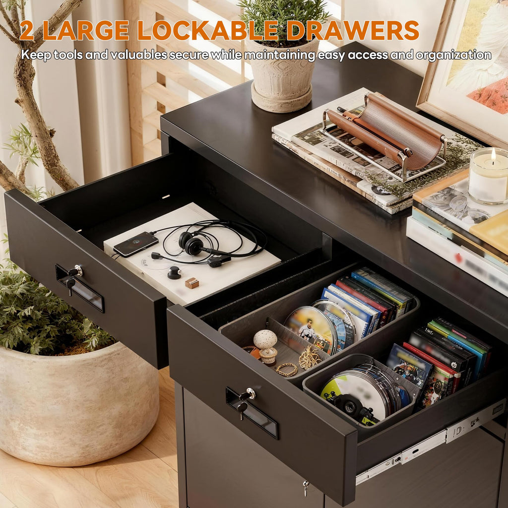 Black Metal Storage Cabinet with 2 Drawers A129851