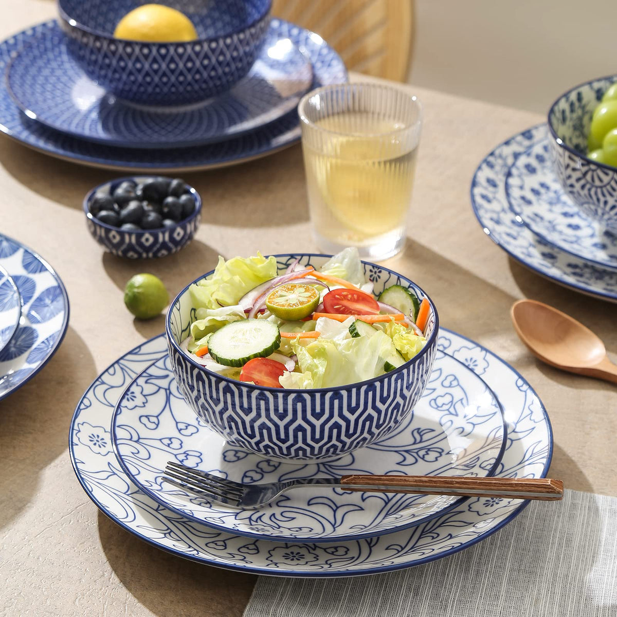 Ceramic Dinnerware Sets 12 Piece + 8 OZ Cappuccino Cup Set with Saucers K32844