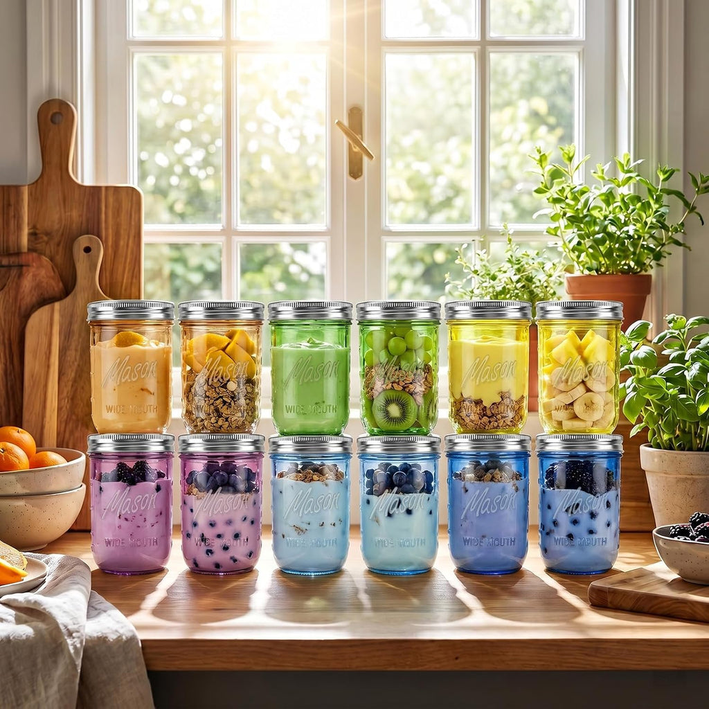 12 Pack 16 oz Wide Mouth Mason Jars with Lids H720