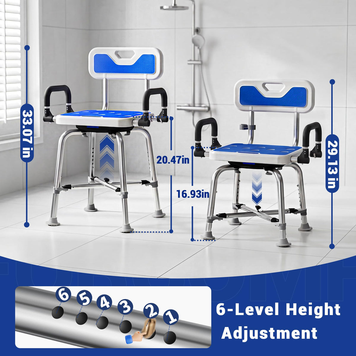 360° Swivel Shower Chair, 500 lbs Capacity, Height Adjustable E238