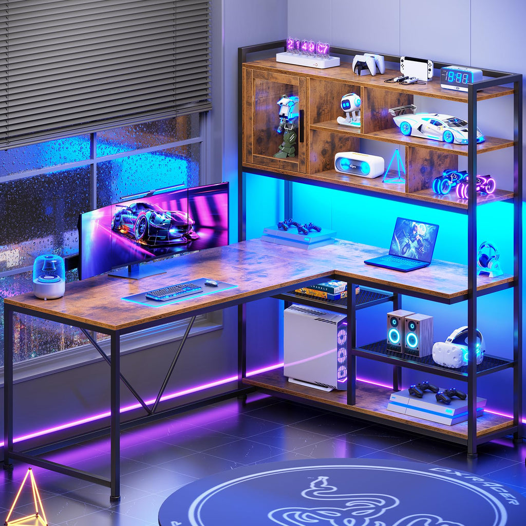 L Shaped Computer Desk with Storage Shelves O650