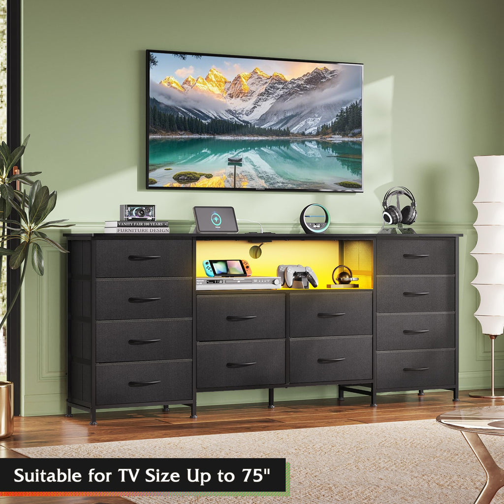 Black 12 Drawer LED Dresser TV Stand C376805