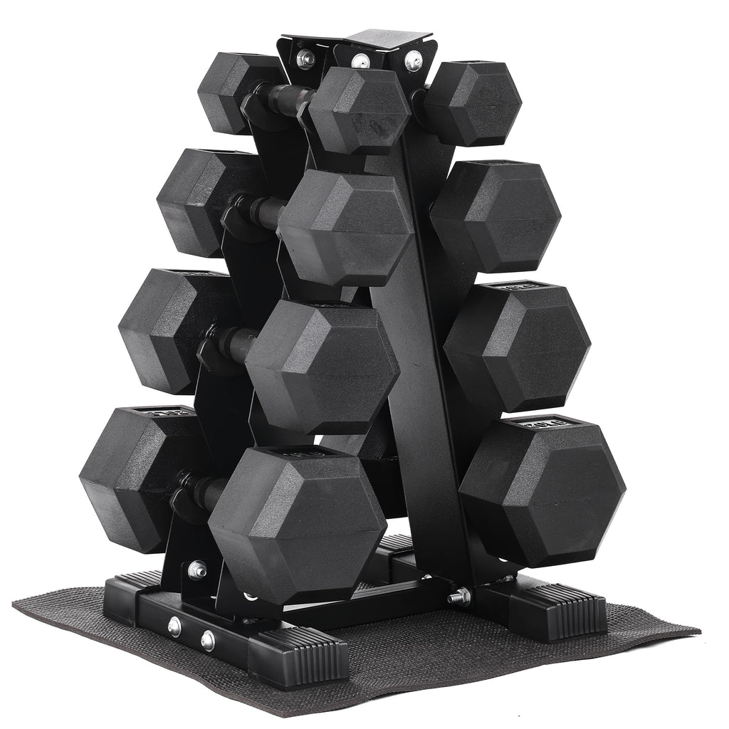 Rubber Coated Hex Dumbbell Weight Set with Rack G66159