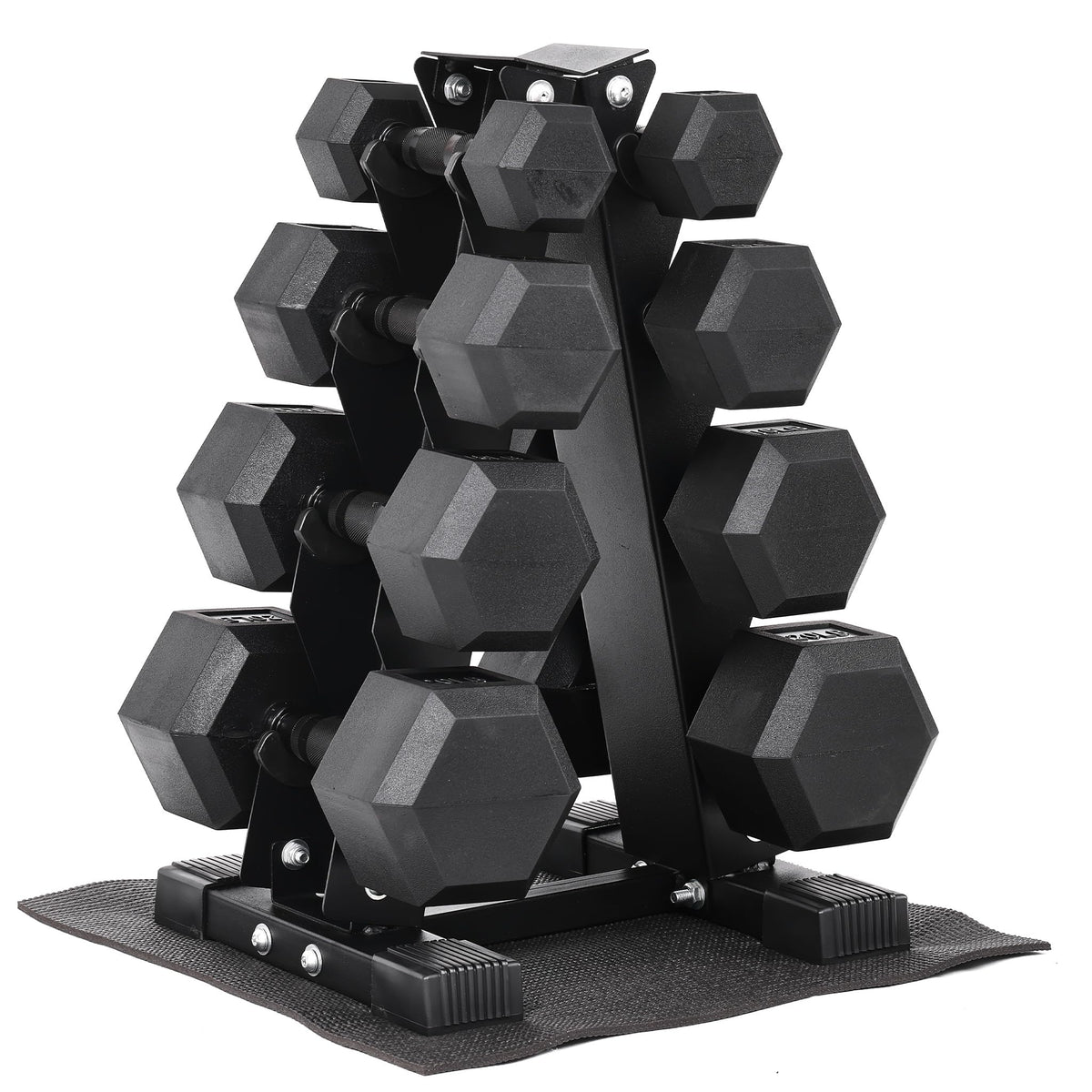 Rubber Coated Hex Dumbbell Weight Set with Rack G66159