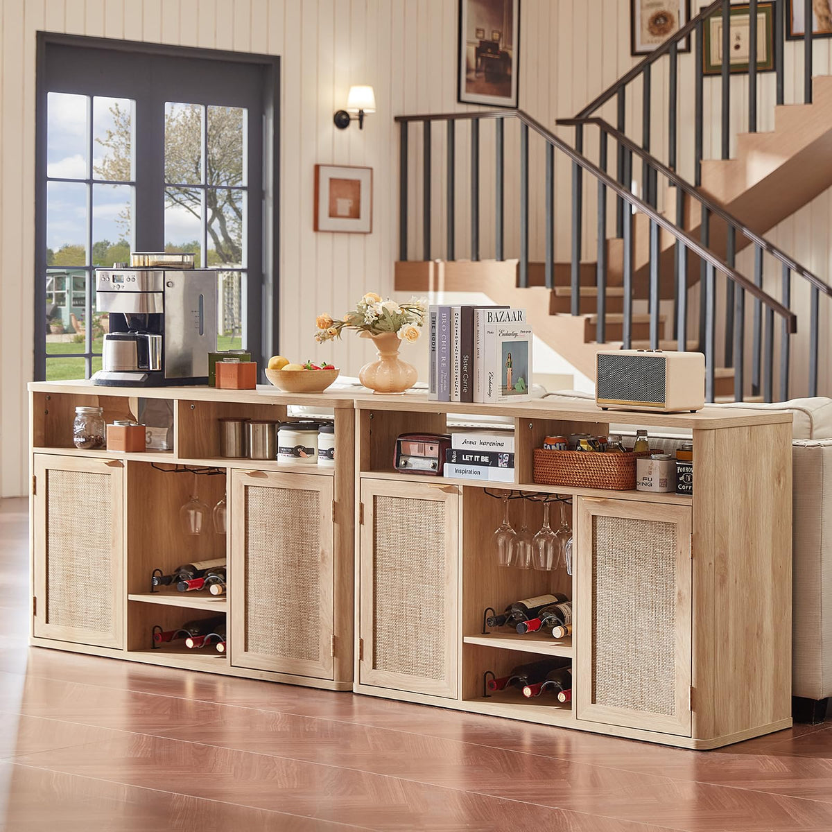 Rattan Wine Bar Cabinet with Storage T4250