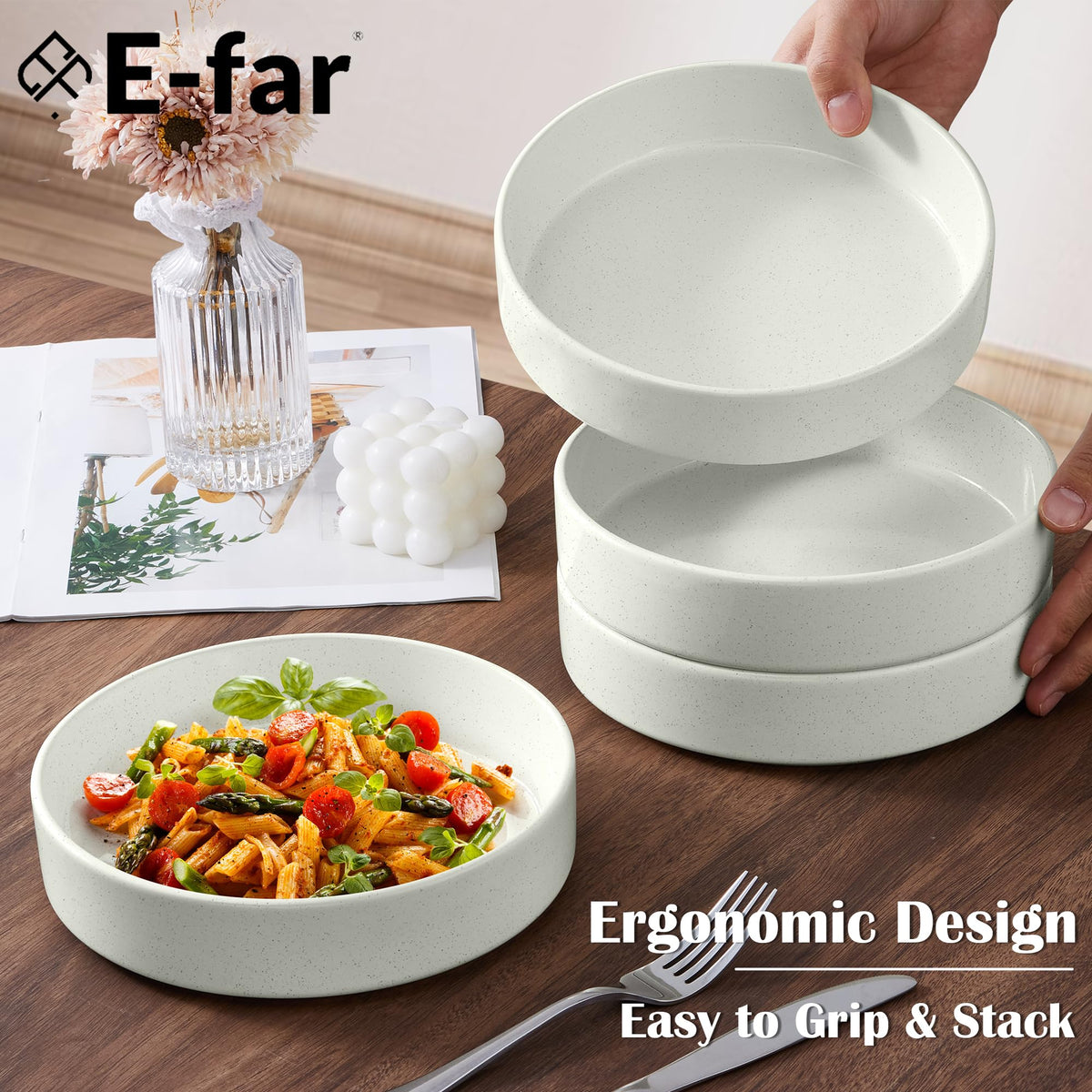 18-Piece Speckled White Stoneware Dinnerware Set C624