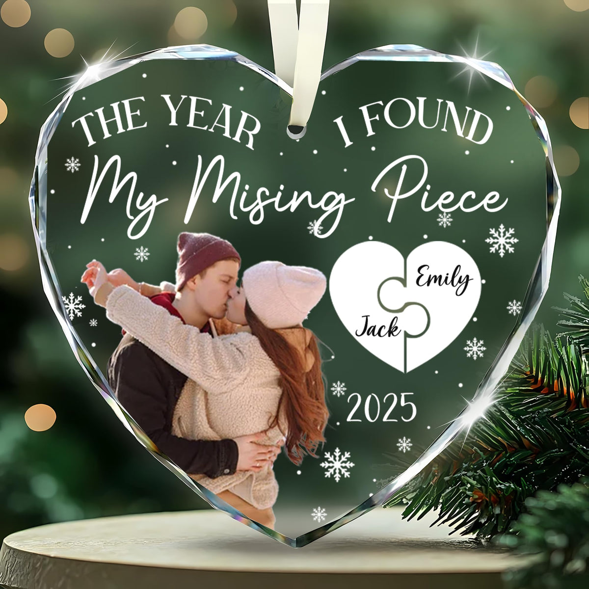 Personalized Couple Heart Glass Ornament L6693