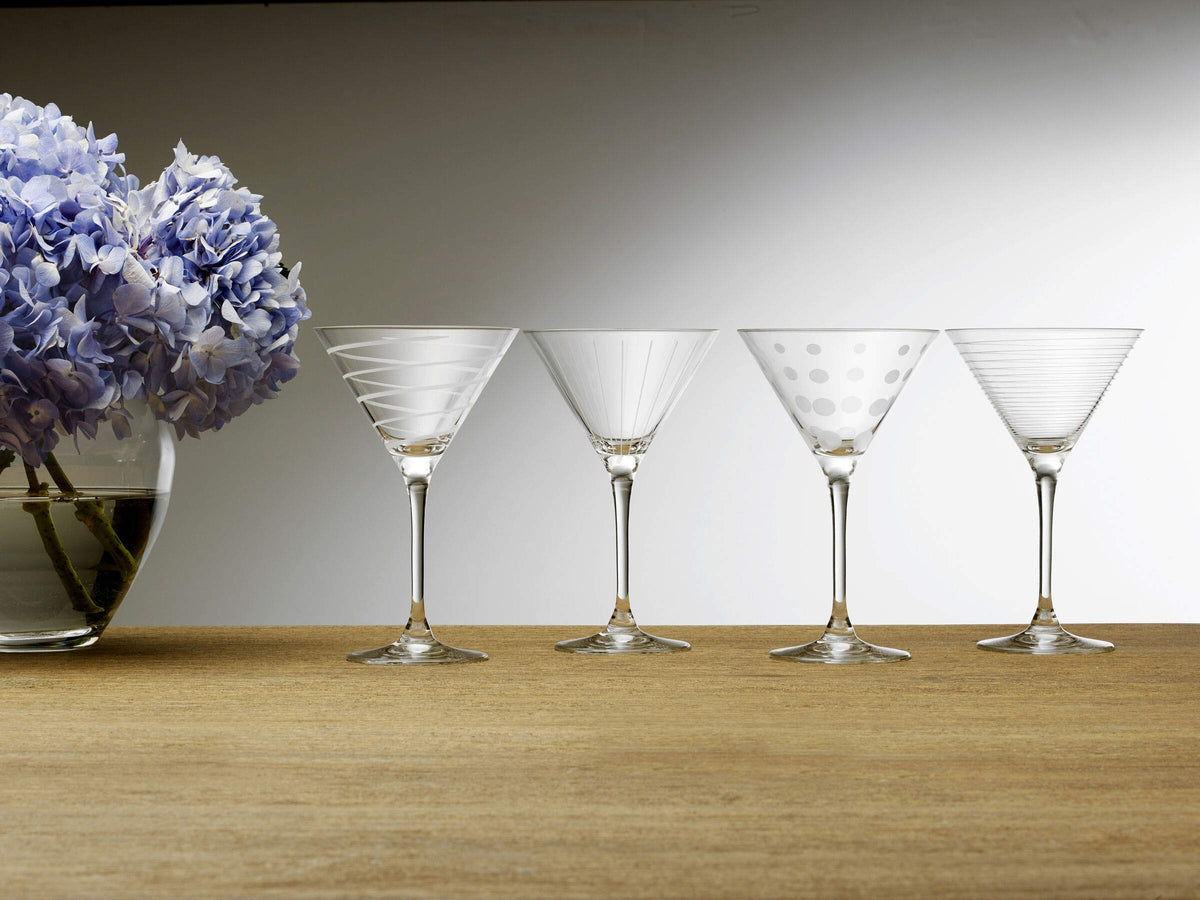 10-Ounce Etched Clear Glass Martini Glasses Set of 4 M33082