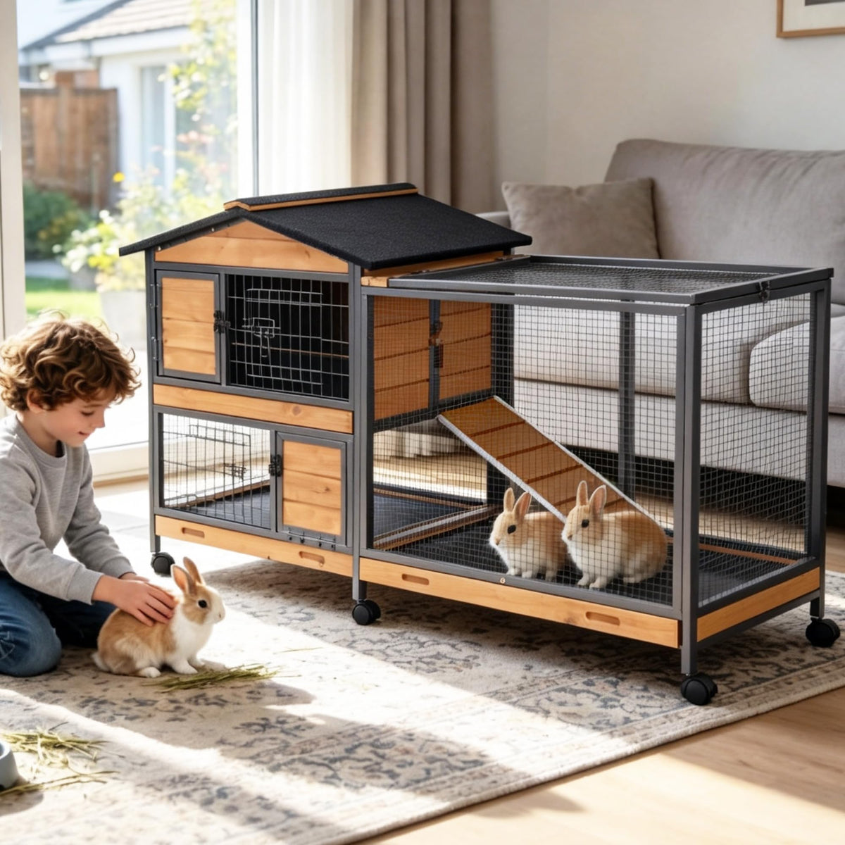 Extra Large Wooden Rabbit Hutch on Wheels R6323