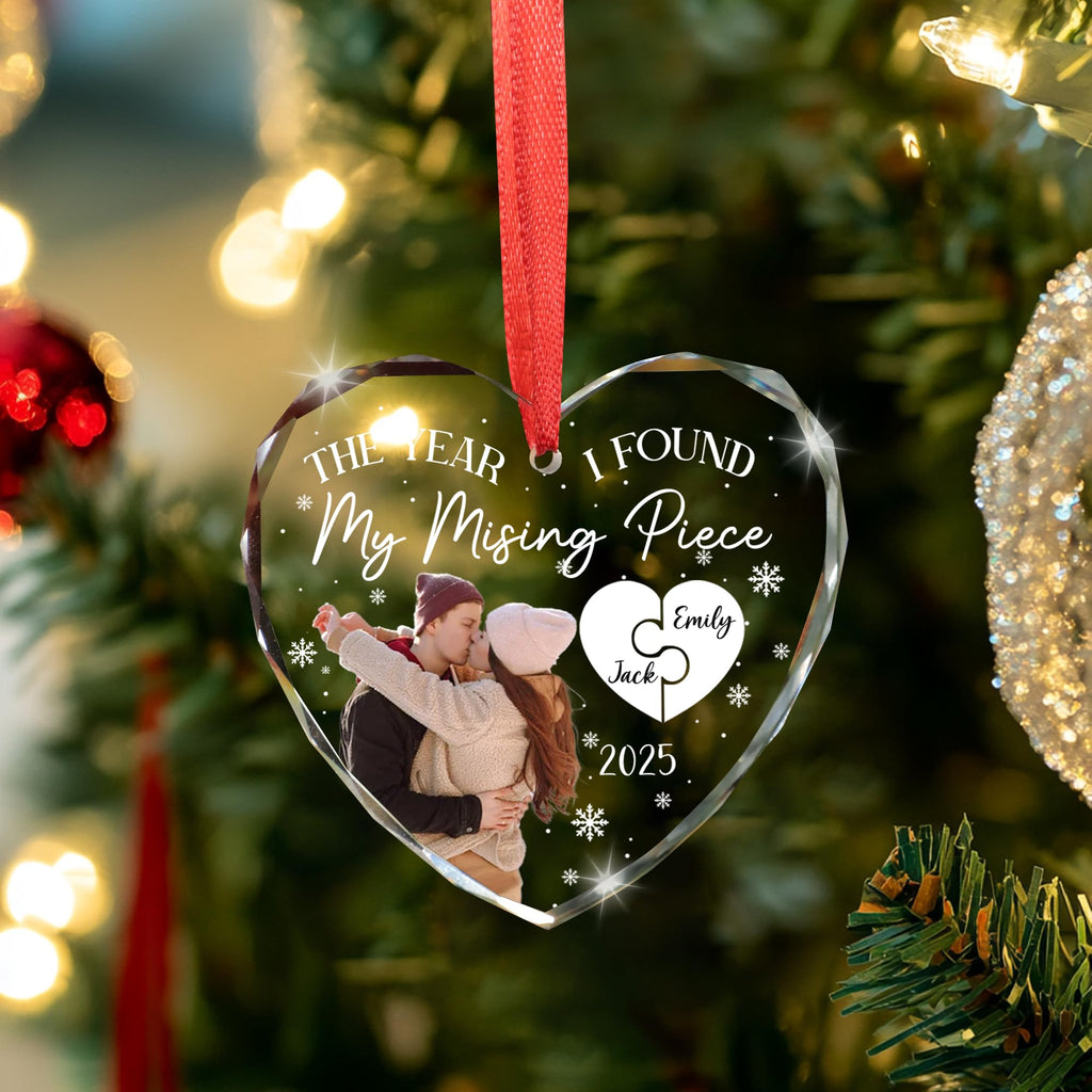 Personalized Couple Heart Glass Ornament L6693
