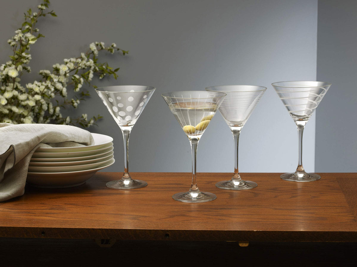 10-Ounce Etched Clear Glass Martini Glasses Set of 4 M33082