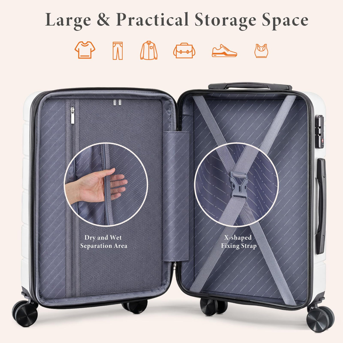 20 Inch White Hard Shell Suitcase B641312