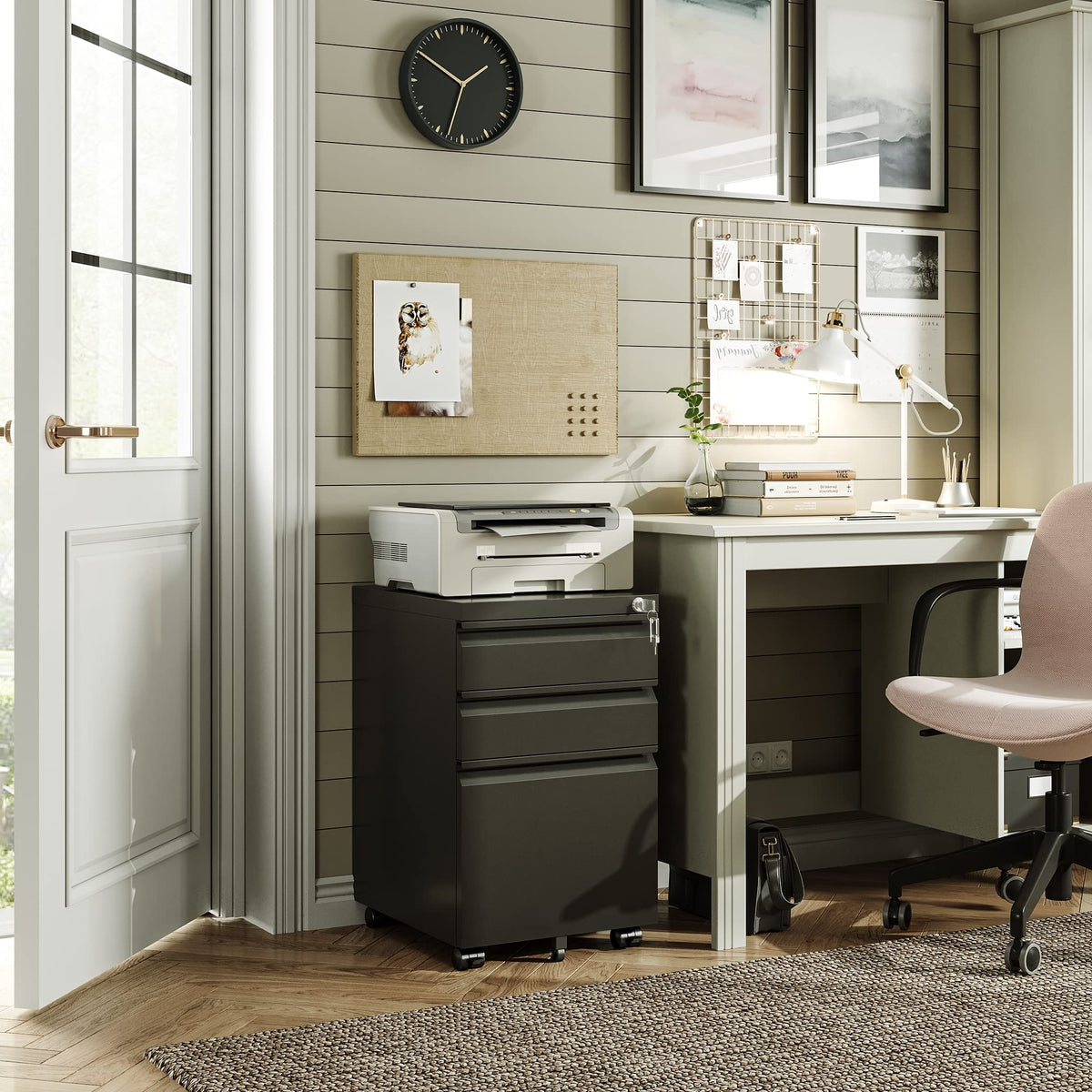 3 Drawer Mobile File Cabinet with Lock, Black G17219